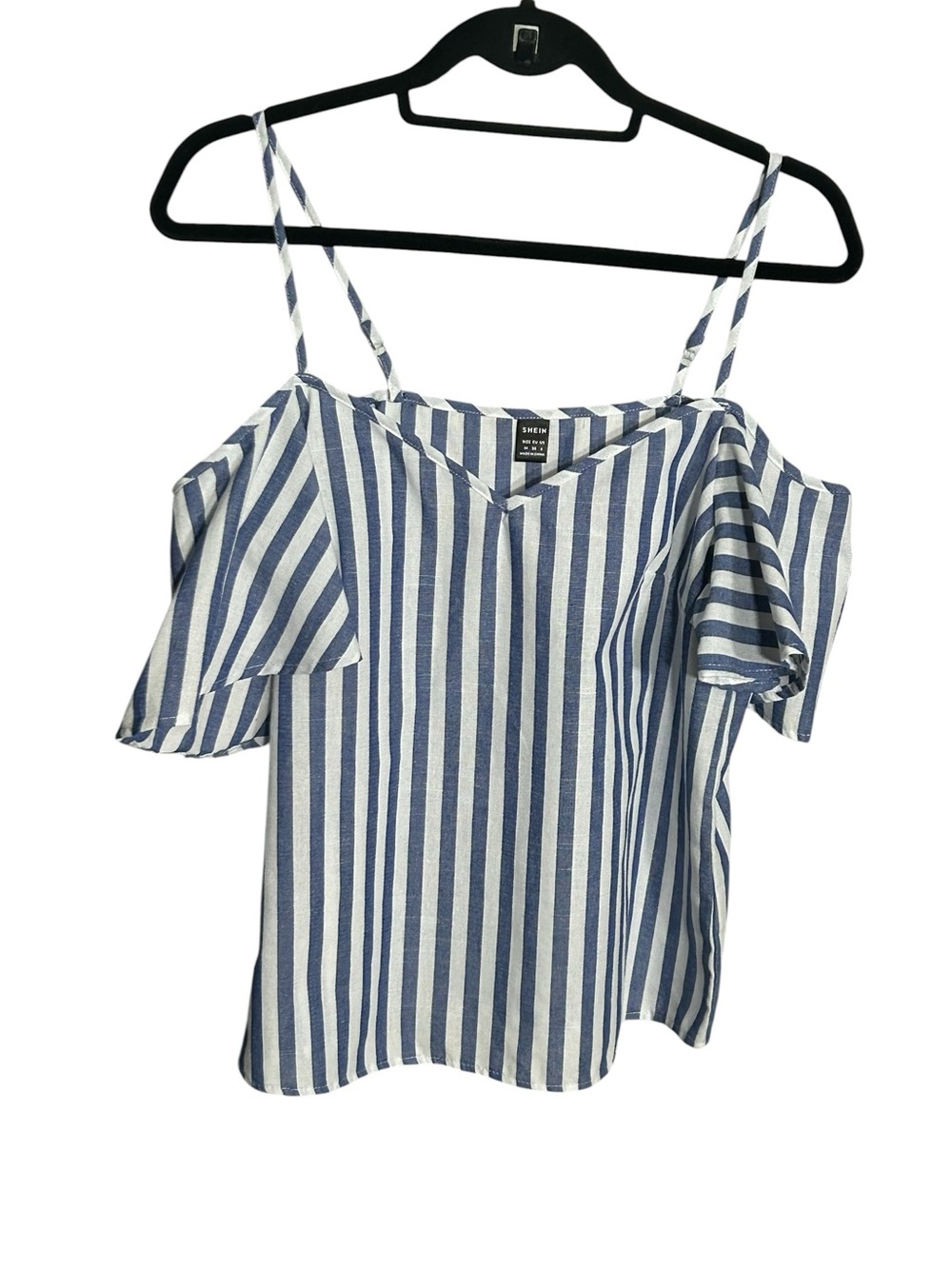 SHEIN Blue & White Striped Cold-Shoulder Cami Top